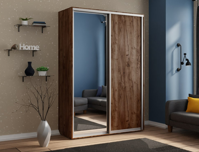 Шкаф-купе Экспресс Люкс 2-х дверный (ЛДСП, зеркало), Дуб табачный