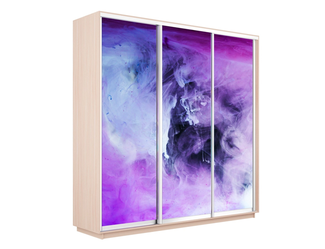 Шкаф-купе Экспресс 3-х дверный (Фото №1011 Фиолетовый дым), Дуб молочный