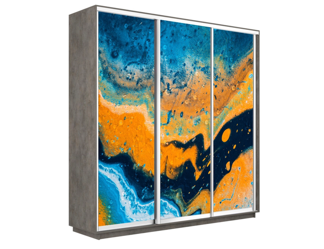 Шкаф-купе Экспресс Люкс 3-х дверный (Фото №1006 Абстракция оранжево-голубая), Бетон